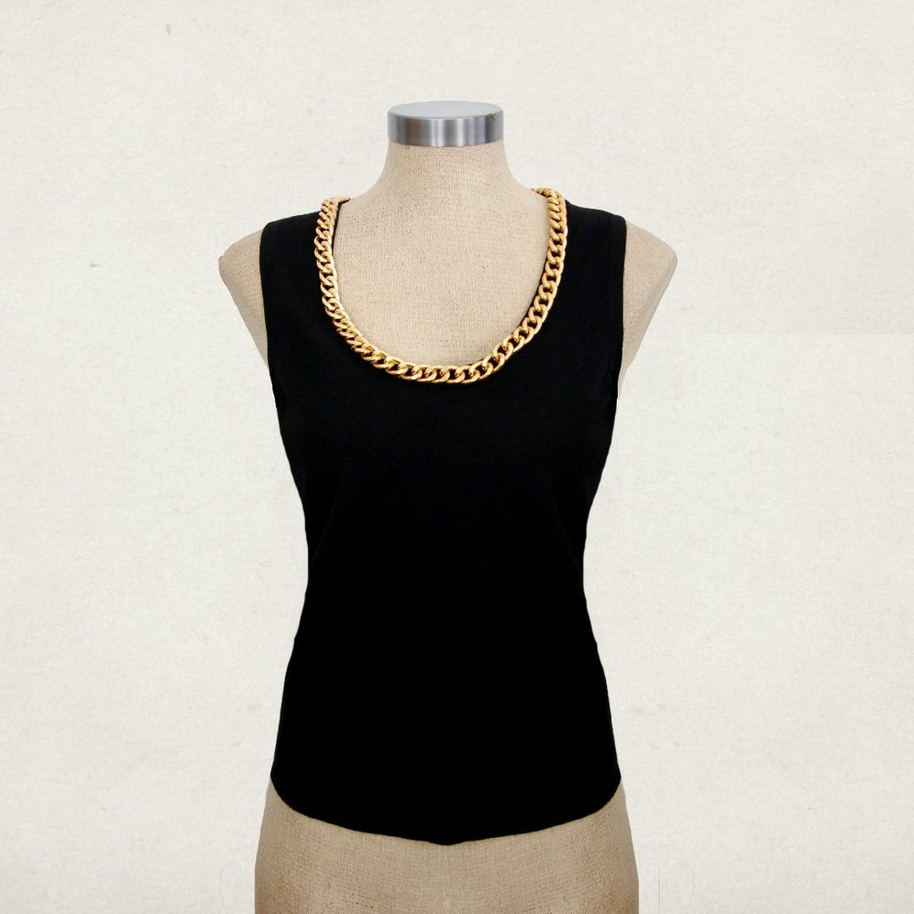Cache black tank top with gold chain "collar"